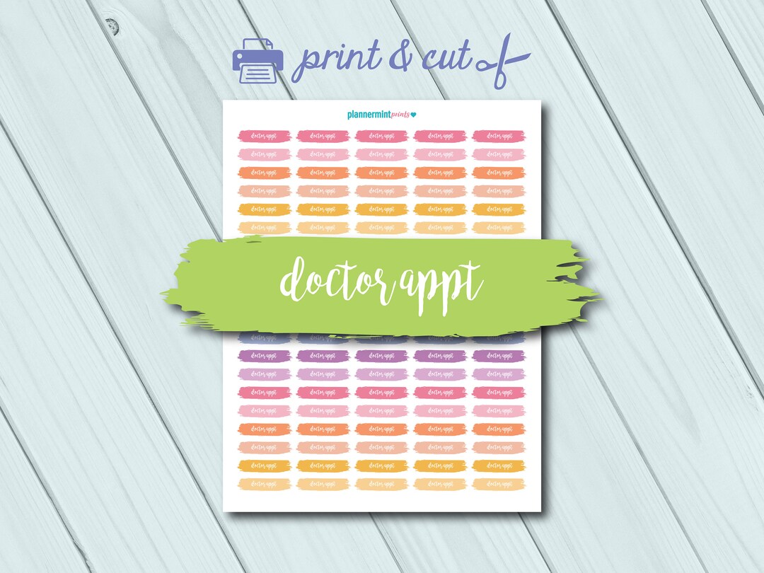 Doctor Appointment Printable Planner Stickers - Brush Stroke - Script ...