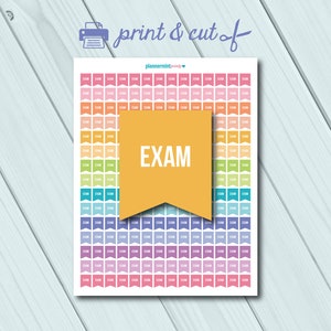 Adesivos de planejador de exames - Adesivos de bandeira para impressão - Erin Condren Life Planner - Happy Planner - Personal Planner - Escola - Teste - Faculdade