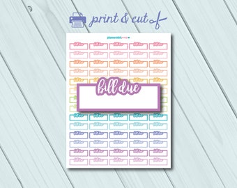 Bill Due Printable Planner Stickers - Trackers - Word Outline Fillable Stickers - Erin Condren - Happy Planner - Personal Planner