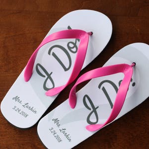 I DO Flip Flops Personalized Printing -  Date and Name - Black Rubber Soles