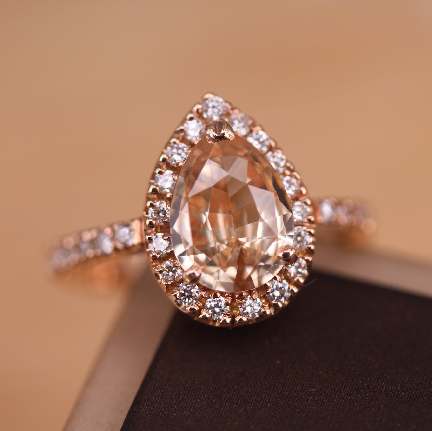 Peach Sapphire Ring Peach Sapphire Engagement Ring 14K Rose | Etsy