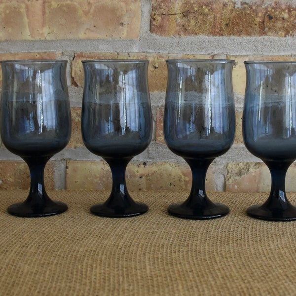 Set of Four (4) Libbey Tulip Dusky Blue Water Goblets