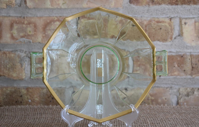 Small Vintage Green Glass Plate With Gold Trim and Handles Etsy