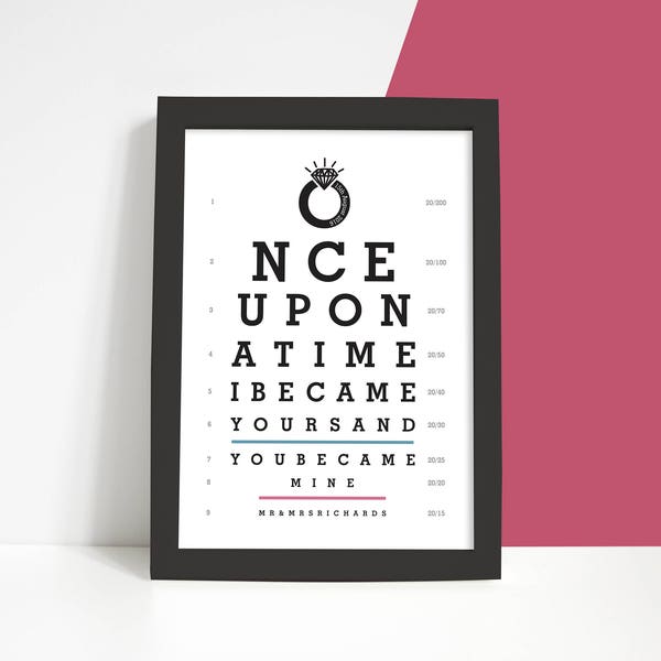 Personalised Wedding Anniversary Snellen Eye Chart Unframed Print Gift