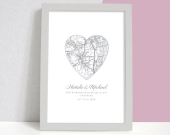 Personalised Heart Map Wedding Gift Print