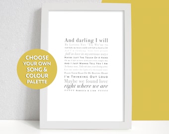 Personalised Song Lyrics Print, Custom Quote or Wedding Reading Gift