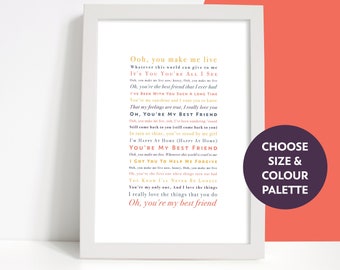 You're My Best Friend by Queen Unframed Song Lyrics Print Gift