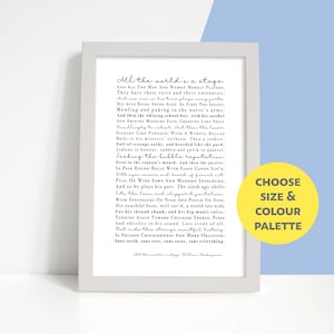 Shakespeare Quote Print: All The World&#39;s A Stage Poem (Unframed Print)