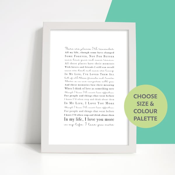 The Beatles In My Life Unframed Song Lyrics Print Gift