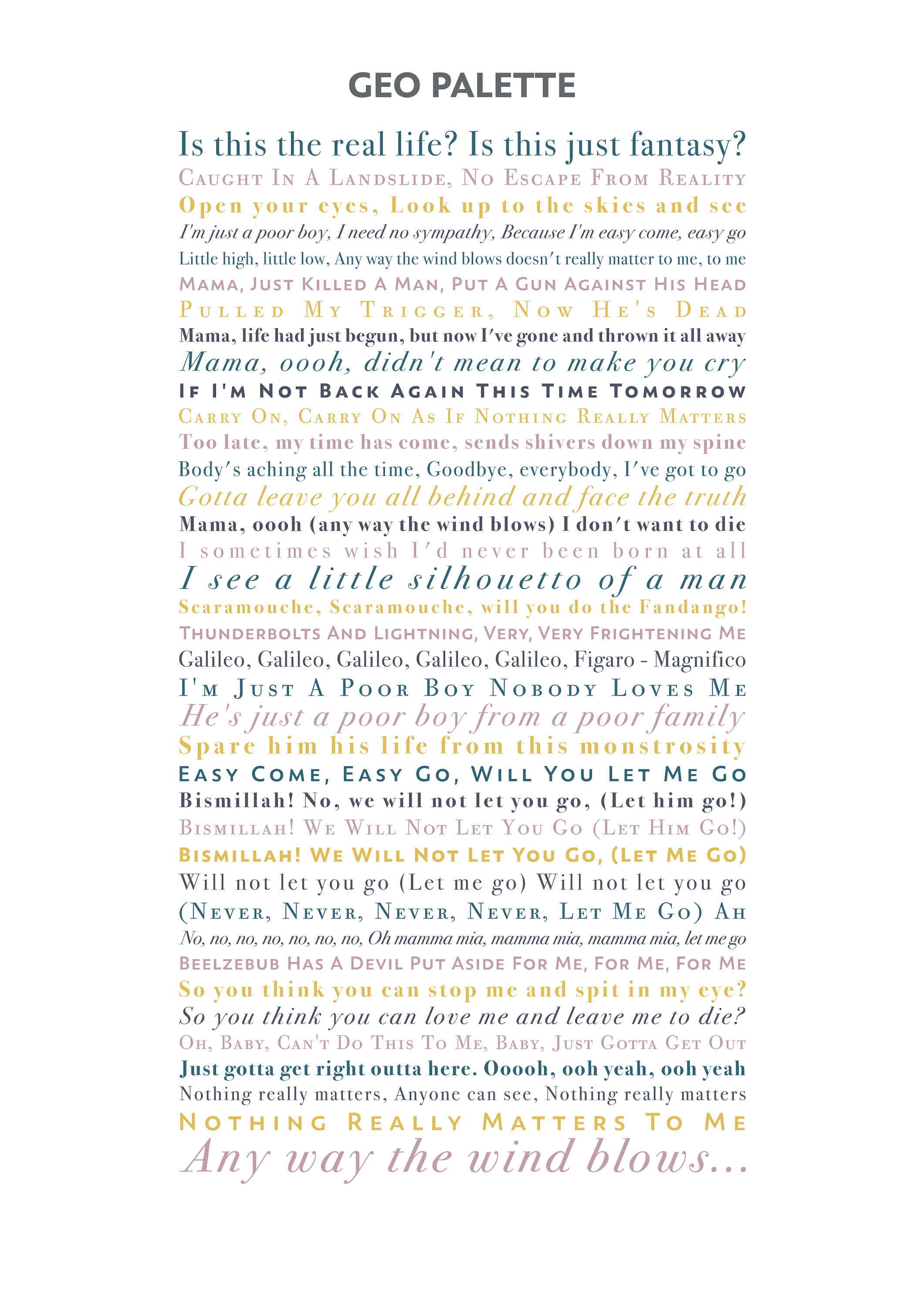 Bohemian Rhapsody by Queen A4 Unframed Song Lyrics Print | Etsy