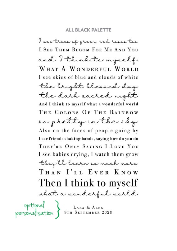Louis Armstrong What A Wonderful World Lyric Print - Songtext Kunstdruck A4/A3