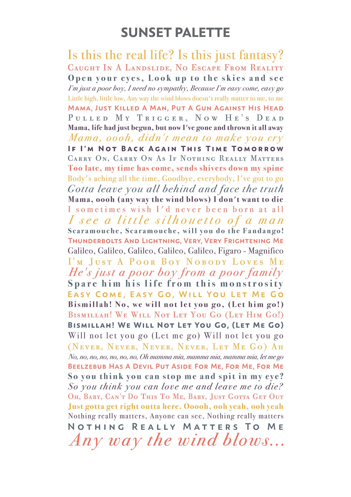 Bohemian Rhapsody by Queen A4 Unframed Song Lyrics Print - Etsy