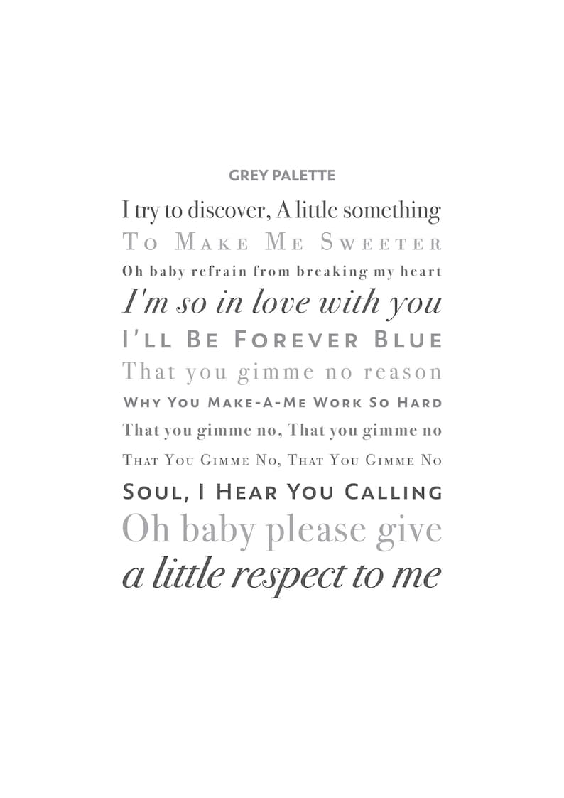 May include: A gray text-based graphic with the lyrics of a song. The lyrics are: "I try to discover, A little something TO MAKE ME SWEETER Oh baby refrain from breaking my heart I'm so in love with you I'LL BE FOREVER BLUE That you gimme no reason WHY YOU MAKE-A-ME WORK SO HARD That you gimme no, That you gimme no THAT YOU GIMME NO, THAT YOU GIMME NO SOUL, I HEAR YOU CALLING Oh baby please give a little respect to me"
