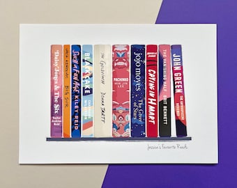 Custom Bespoke Book Spine Art Print Gift, Book Lover Gift, Bibliophile Gift, Favourite Books, Book Club Memento