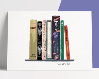 Book Spine Art Print, Personalised Bookshelf, Gift for Book Lovers, Custom Books, Librarian Gift