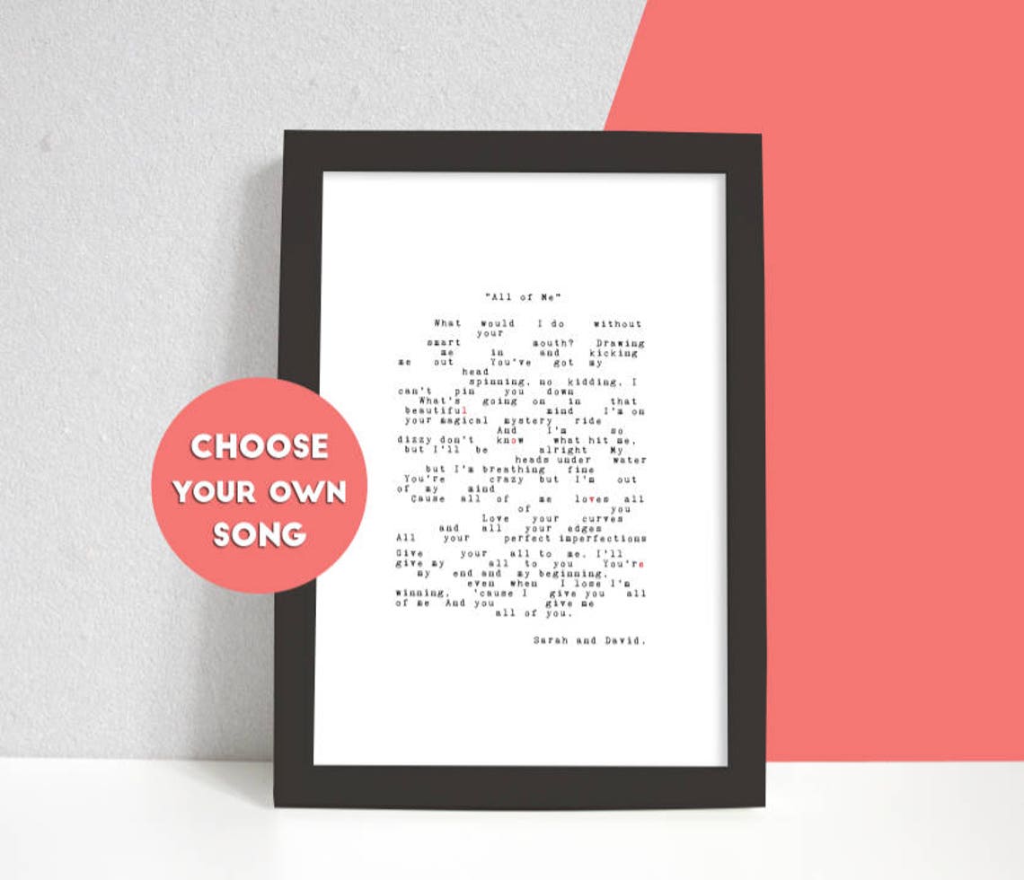 Personalised Typewriter Song Lyrics Print Gift Etsy UK