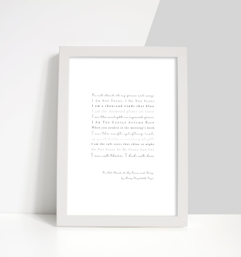 Do Not Stand at My Grave and Weep Funeral Poem Reading Print Etsy