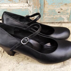 Handmade Black Leather Mary Jane's Pumps Mid Heel | Etsy