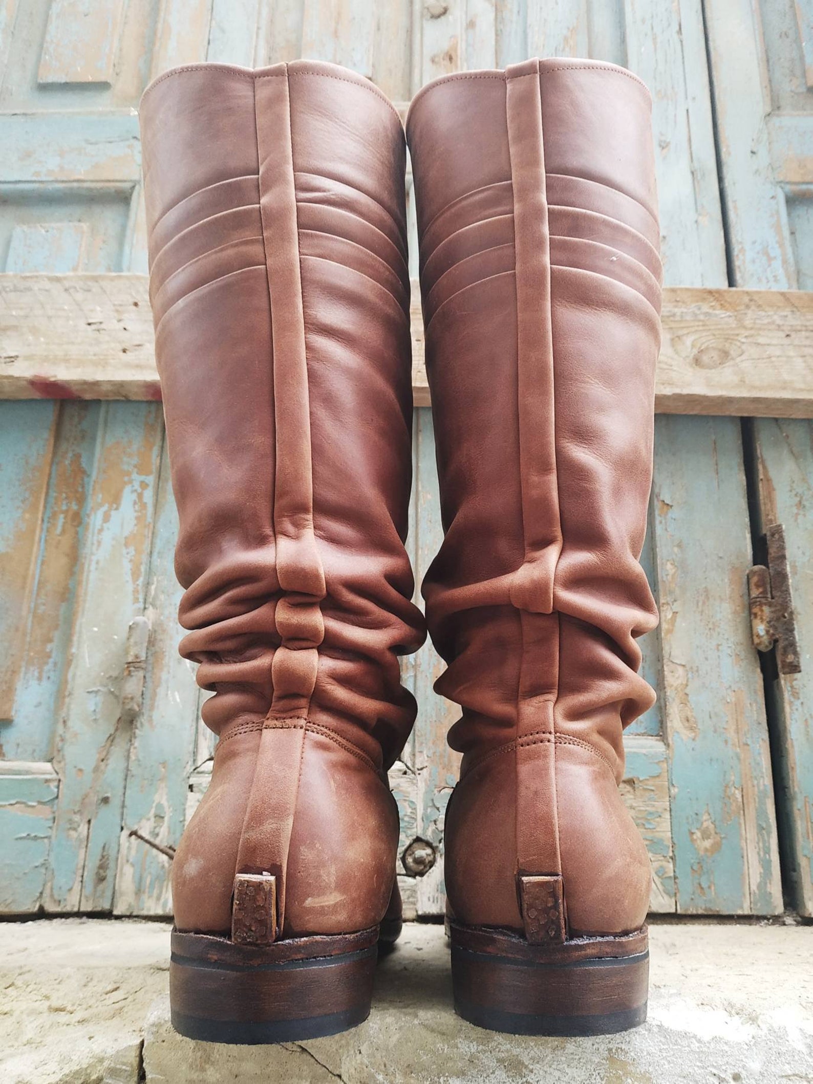 Custom Handmade Brown Leather High Knee Men Riding Boots Etsy UK