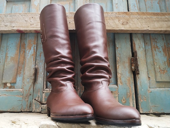 Custom Brown Leather Men Riding Tall Boots Cowboy Style Mens - Etsy