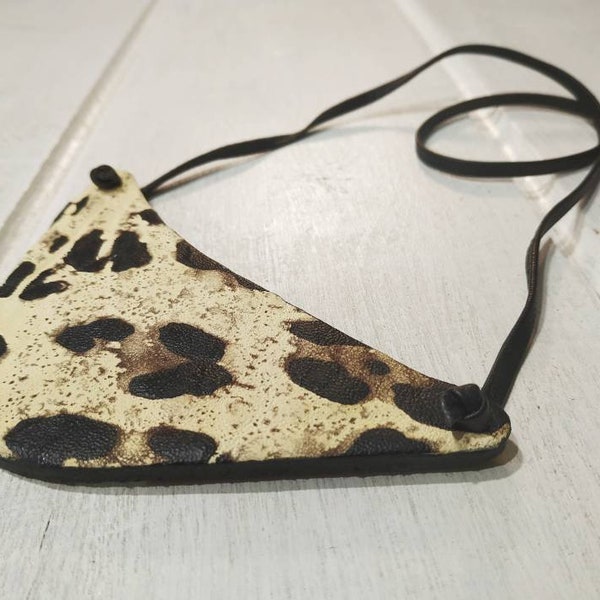Leopard chunky leather bib necklace, animal print boho accessories, unique girlfriend present under 30