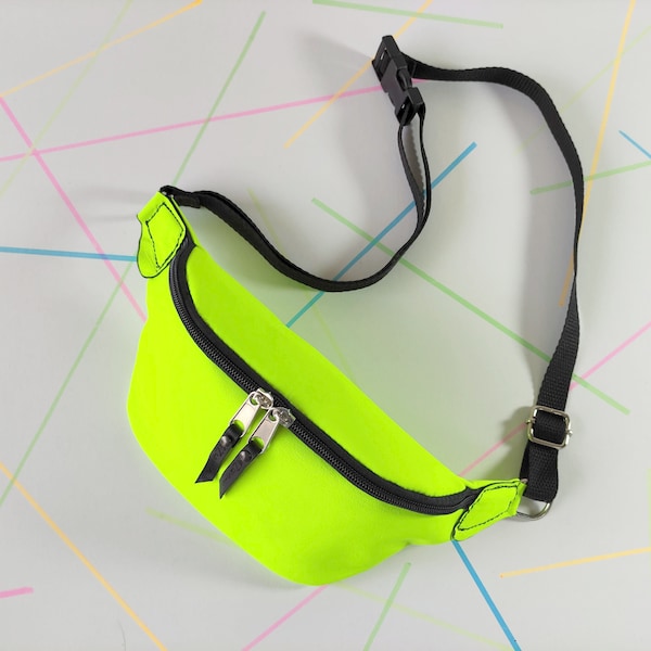 Neon green leather fanny pack, small festival sling bag, rave accessories outfit
