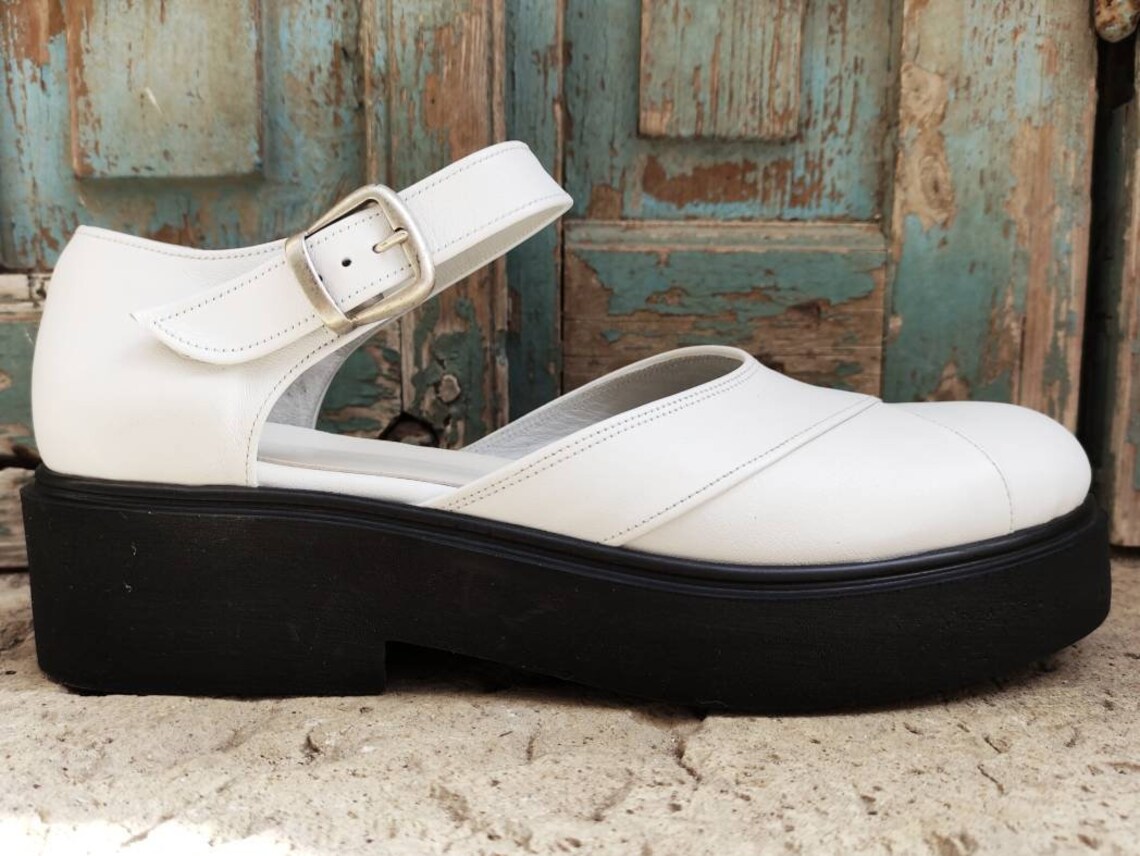 White Leather Chunky Platform Mary Janes Shoes Platform Etsy UK