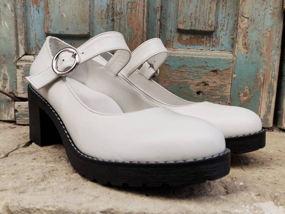 white chunky mary janes