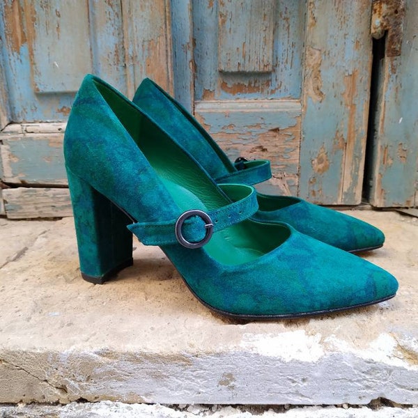 emerald green suede heels