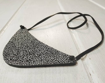 Black&White retro leather geometrical necklace, minimal asymmetrical bib lightweight necklace, unique jewelry gift for girlfriend