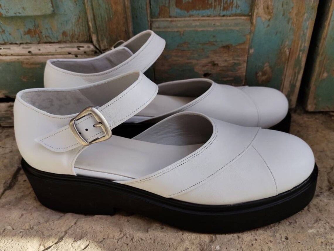 platform white mary janes
