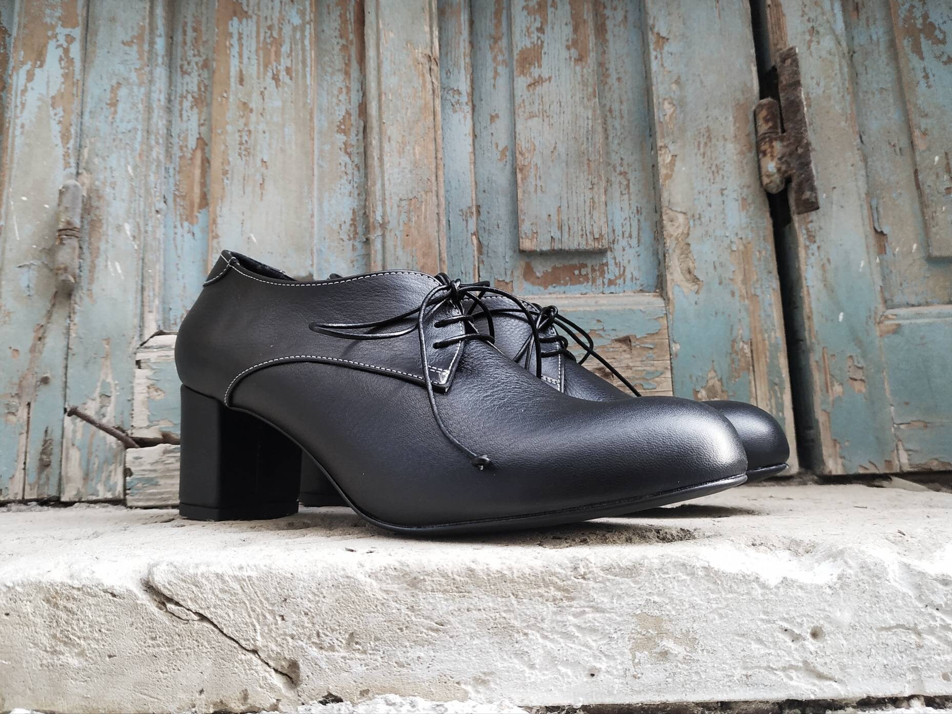 Leather Heeled Oxford Shoes Ankle Boots 