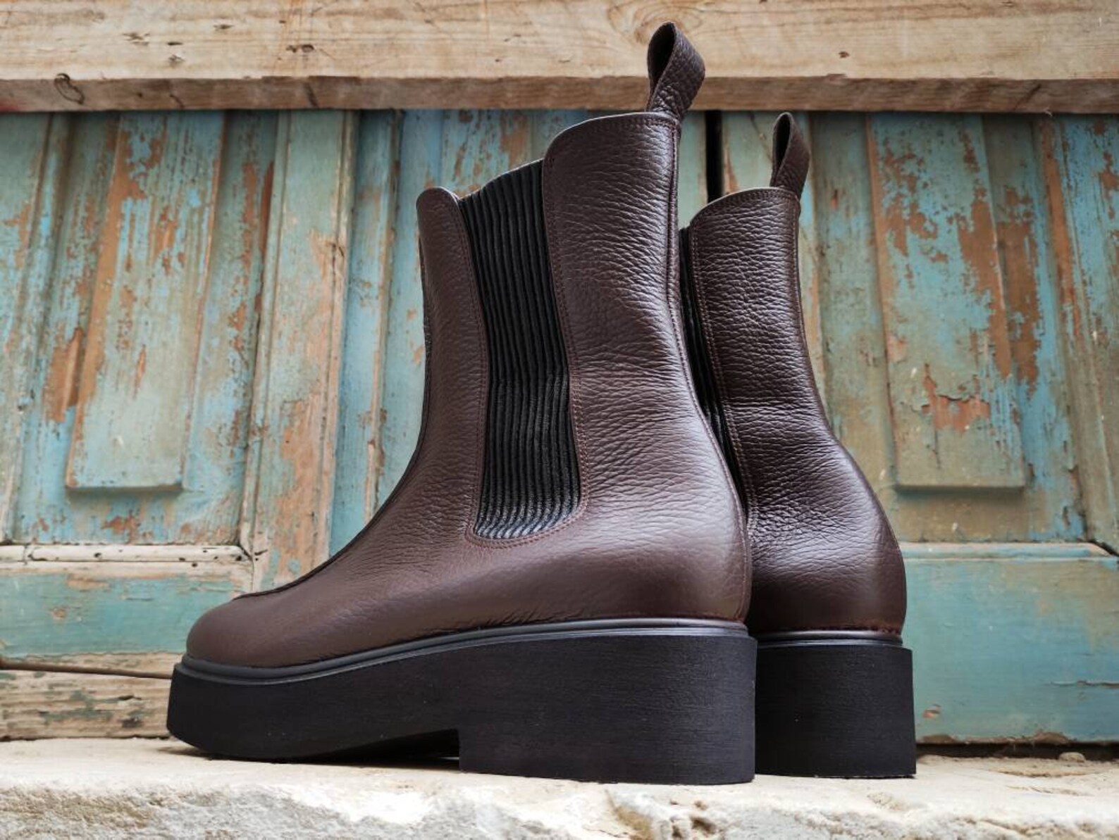 Handmade flatform chunky chelsea boots in soft brown leather Etsy