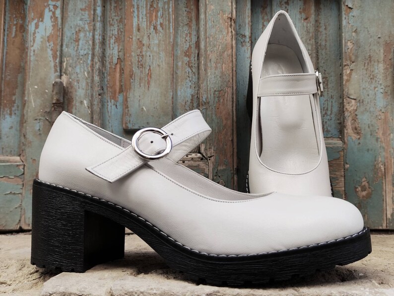 white chunky mary janes