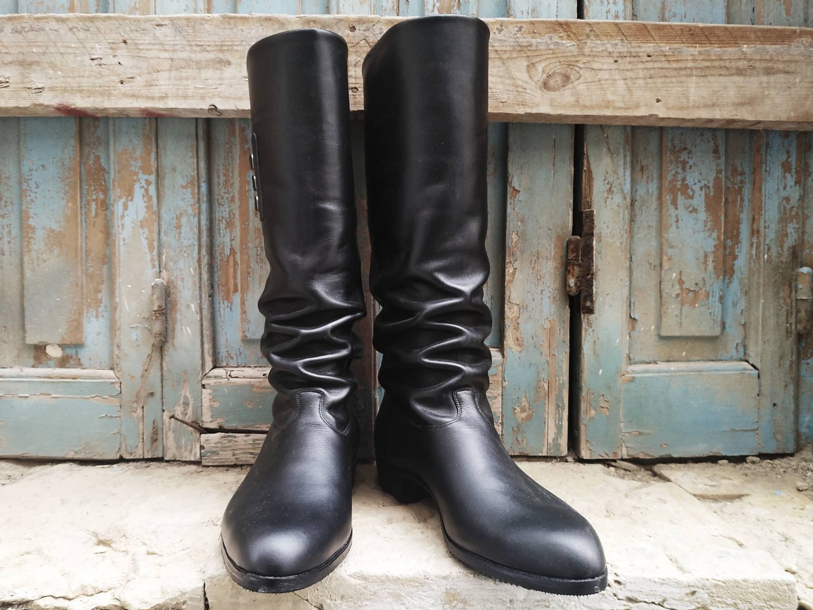 Custom Black Leather Mens Riding Boots Cowboy Style Etsy Australia