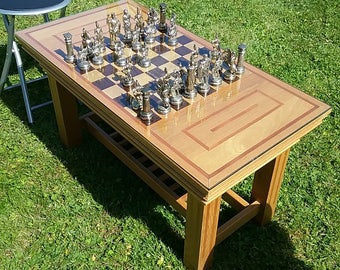 Mesa de ajedrez a medida, mesa de café, juego de ajedrez, piezas de ajedrez hermoso mueble hecho a mano