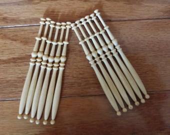 Extra fancy midlands style bobbins 19.50+ for Bobbin Lace making.  One set is 18 bobbins with one pair of Ebony 32.50 for 18 bobbins