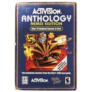 May include: A blue box with a colorful image of a video game console and characters. The box says "Activision Anthology Remix Edition" and "Over 75 Radical Games In One".