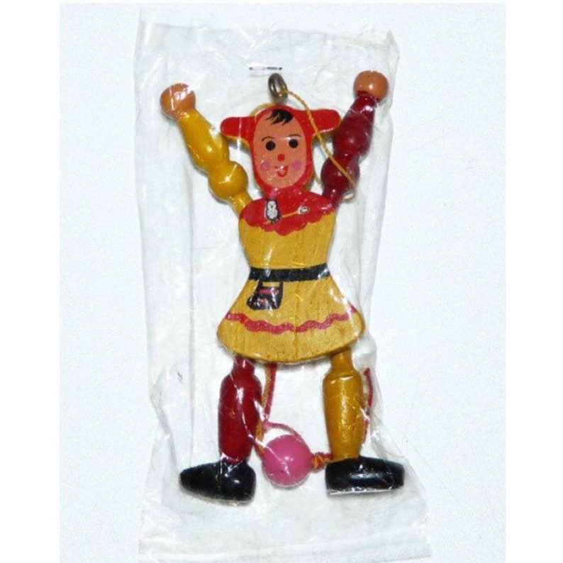 Vintage Pull String Clown Jester Puppet Ornament Dancing In image 0