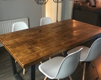 John Lewis Calia Style Industrial Dining Table Kitchen With Reverse Trapezium Steel Legs Rustic Reclaimed Handmade UK John Lewis Calia Style Industrial Dining Table Kitchen With Reverse Trapezium Steel Legs Rustic Reclaimed Handmade UK