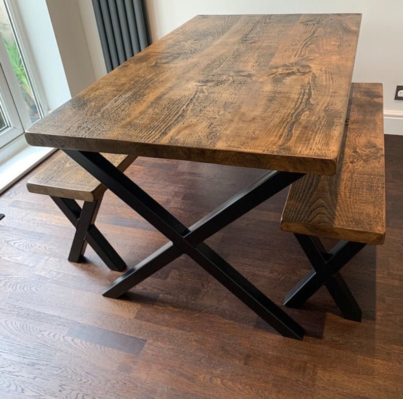 Rustic Dining Table With X Frame Steel Legs Finished In A Etsy