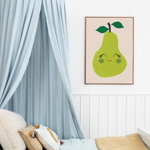 Smiling Pear Nursery Print - Cute Fruit Wall Art for Kids Room , Printable Baby Room Decor, Kawaii Pear Digital Download