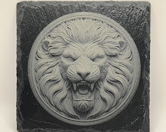 Laser Engraved Lion Head Slate Coaster – King of the Jungle Decor