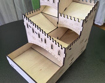 Laser-Cut Wood Medieval Castle Dice Tower | TTRPG Dice Tray