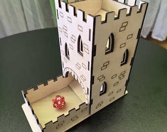 Laser Cut Wood Medieval Dice Tower | RPG Tabletop Accessory, Dice Tray