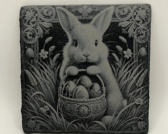 Laser Engraved Bunny Slate Coaster | Easter Decor