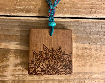 Mandala Car Air Freshener and Alter Wall Hanging Decor | Colourful | Natural Wood | Reusable | Eco-Friendly | Wood | Blue Howlite