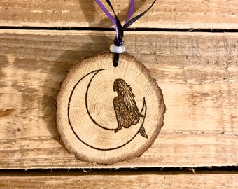 Moon Child Car Air Freshener | Spiritual | Reusable | Eco | Alter Decor | Wall Hanging | Opal Healing Crystal | Wood Log Slice | Wild