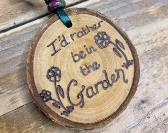 Garden Lovers Wood Car Air Freshener & Wall Hanging | I’d Rather be in the Garden | Gardener | Eco-Friendly Reusable Essential Oils Crystal