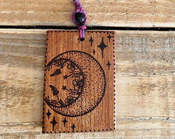 Moon Flower Car Air Freshener | Reusable & Eco | Wood | Night Sky | Celestial | Essential Oils | Floral | Lava Bead | Alter Decor